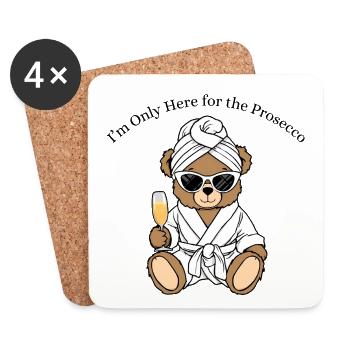 Party Teddy – Only Here for the Prosecco - Coasters (set of 4) - white - Front