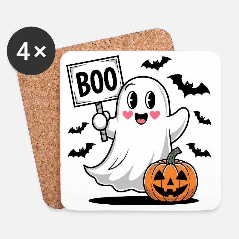 Halloween Boo Geist mit Kürbis - Untersetzer (4er-Set) - Weiß