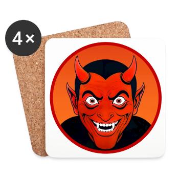 Tête de diable démoniaque avec corne - Dessous de verre (lot de 4) - blanc - Devant