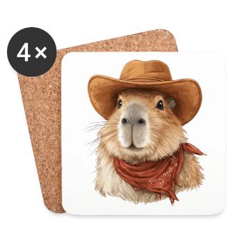 Chapeau de cow-boy Cool Capybara - Dessous de verre (lot de 4) - blanc - Devant