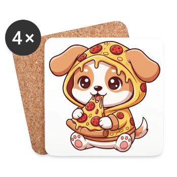 Cute Dog Puppy Pizza Cartoon Fast Food Fun - Coasters (set of 4) - white - Front