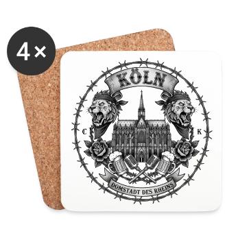 Köln Tattoo Design mit Dom und Löwen - Untersetzer (4er-Set) - Weiß - Vorne
