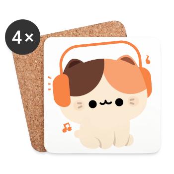 Chat kawaii avec casque design - Dessous de verre (lot de 4) - blanc - Devant