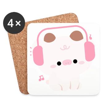 Cute Cow with Headphones Illustration - Coasters (set of 4) - white - Front