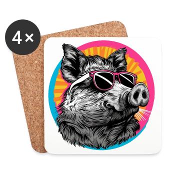 Cool wild boar with sunglasses - Coasters (set of 4) - white - Front