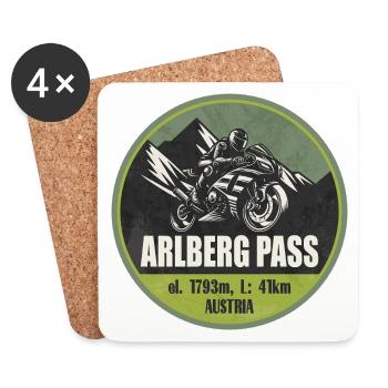 Col de l’Arlberg, Autriche, Tyrol, Itinéraire à moto - Dessous de verre (lot de 4) - blanc - Devant