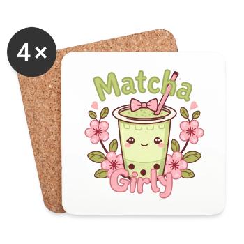 Kawaii Matcha Latte – Matcha Girly - Coasters (set of 4) - white - Front