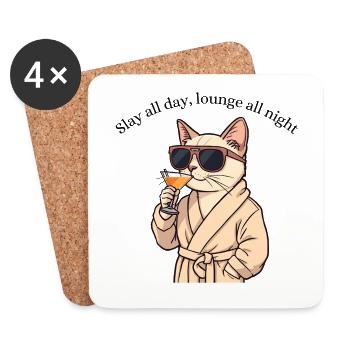 Cat in Style – Slay All Day, Lounge All Night - Coasters (set of 4) - white - Front