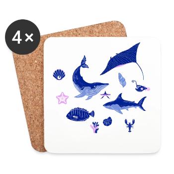 des Animaux Marins - Dessous de verre (lot de 4) - blanc - Devant