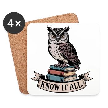 Eule auf Büchern weiß alles - Untersetzer (4er-Set) - Weiß - Vorne