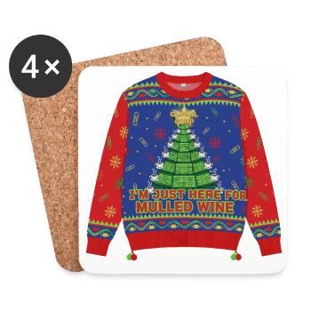 Hier wegen Glühwein - Untersetzer (4er-Set) - Weiß - Vorne