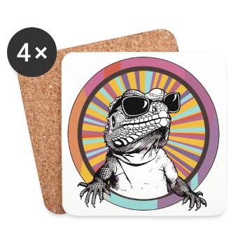 Lizard in Retro Sunglasses Iguana - Coasters (set of 4) - white - Front