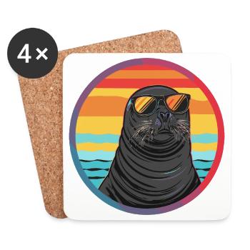 Seal with sunglasses - Coasters (set of 4) - white - Front