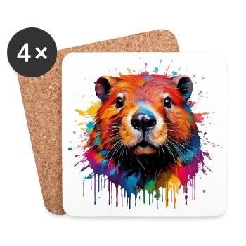 Colorful Beaver Watercolor Design - Coasters (set of 4) - white - Front