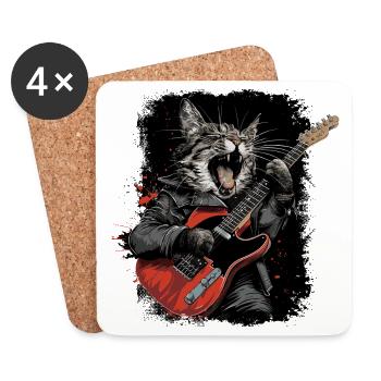 Chat Heavy Metal - Dessous de verre (lot de 4) - blanc - Devant