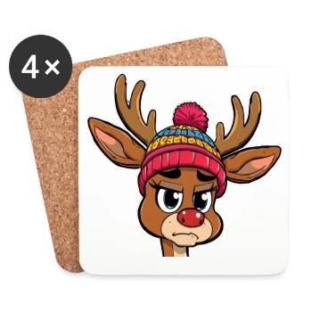 Personnage de renne mignon avec casquette - Dessous de verre (lot de 4) - blanc - Devant