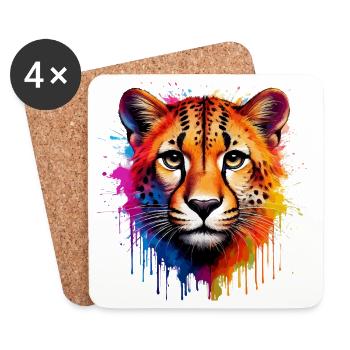 Vivid Cheetah Portrait Art Design - Dessous de verre (lot de 4) - blanc - Devant