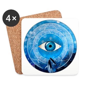 Mystic Blue Eye Mandala with Whale and Jellyfish - Coasters (set of 4) - white - Front