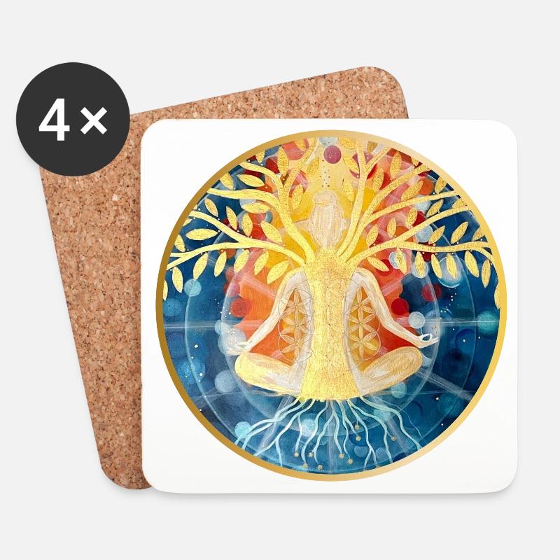 Illustration de méditation sur l’arbre vivant - Dessous de verre (lot de 4) - blanc