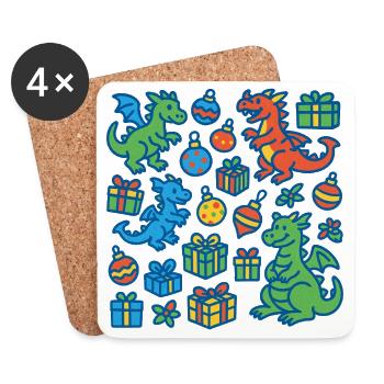 Festlicher Cartoon Drache und Geschenkmuster - Untersetzer (4er-Set) - Weiß - Vorne