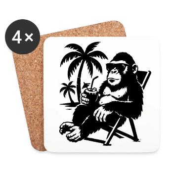 Casual monkey with sunglasses and coconut - Coasters (set of 4) - white - Front