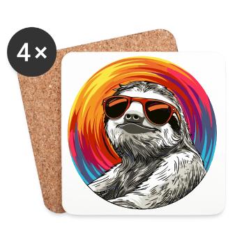 Cool sloth with sunglasses and colorful circle - Coasters (set of 4) - white - Front