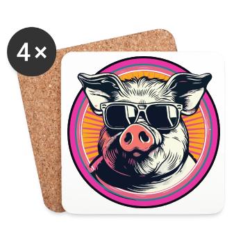 Coolres cochon avec lunettes de soleil - Dessous de verre (lot de 4) - blanc - Devant