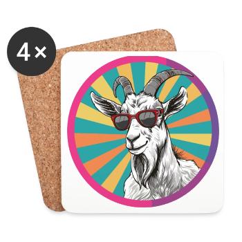 Portrait de chèvre décontracté avec lunettes de soleil - Dessous de verre (lot de 4) - blanc - Devant