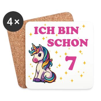 Children's Birthday 7, Dancing Funny Unicorn - Coasters (set of 4) - white - Front