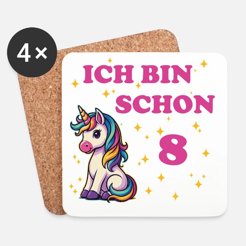 Kindergeburtstag 8, Tanzendes Lustiges Einhorn - Untersetzer (4er-Set) - Weiß