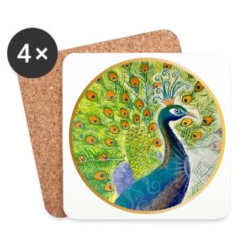Magnificent peacock with crown - Coasters (set of 4) - white - Front