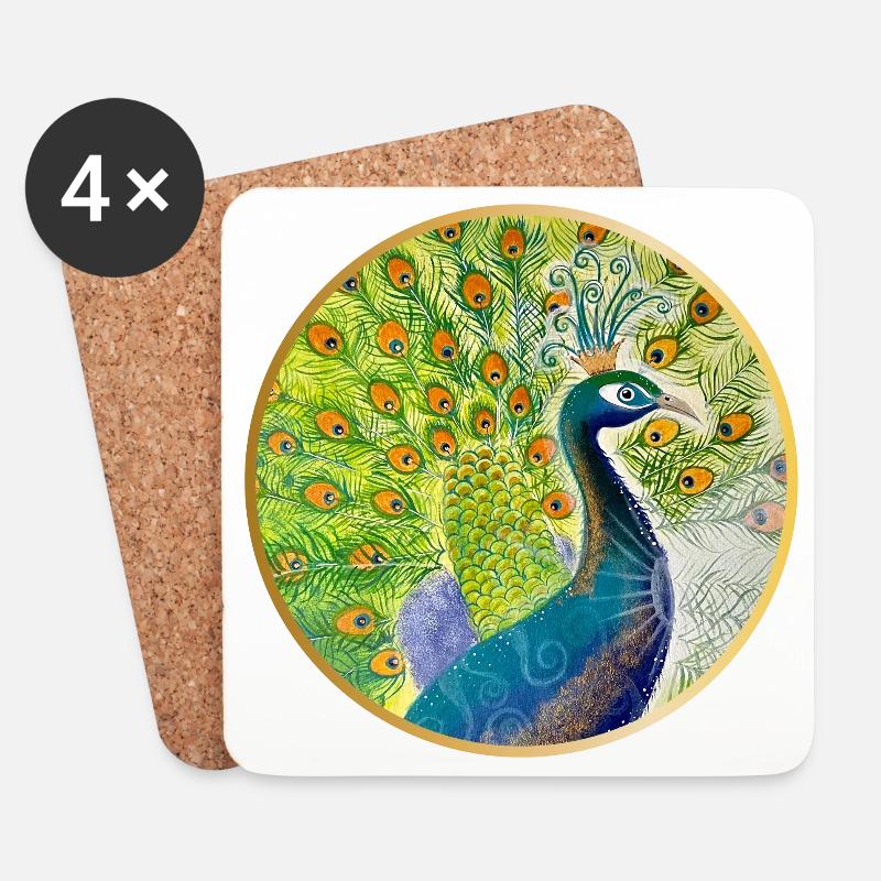 Prächtiger Pfau mit Krone - Untersetzer (4er-Set) - Weiß
