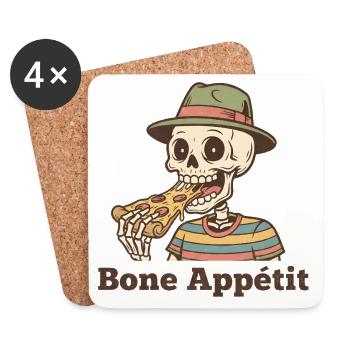 Bone Appétit Skelett isst Pizza - Untersetzer (4er-Set) - Weiß - Vorne