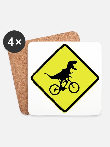 T-Rex Bike Signal Illustrated - Coasters (set of 4) - white