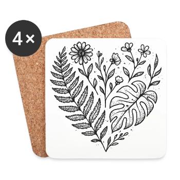 Natur Abstraktes Blumenmuster - Untersetzer (4er-Set) - Weiß - Vorne