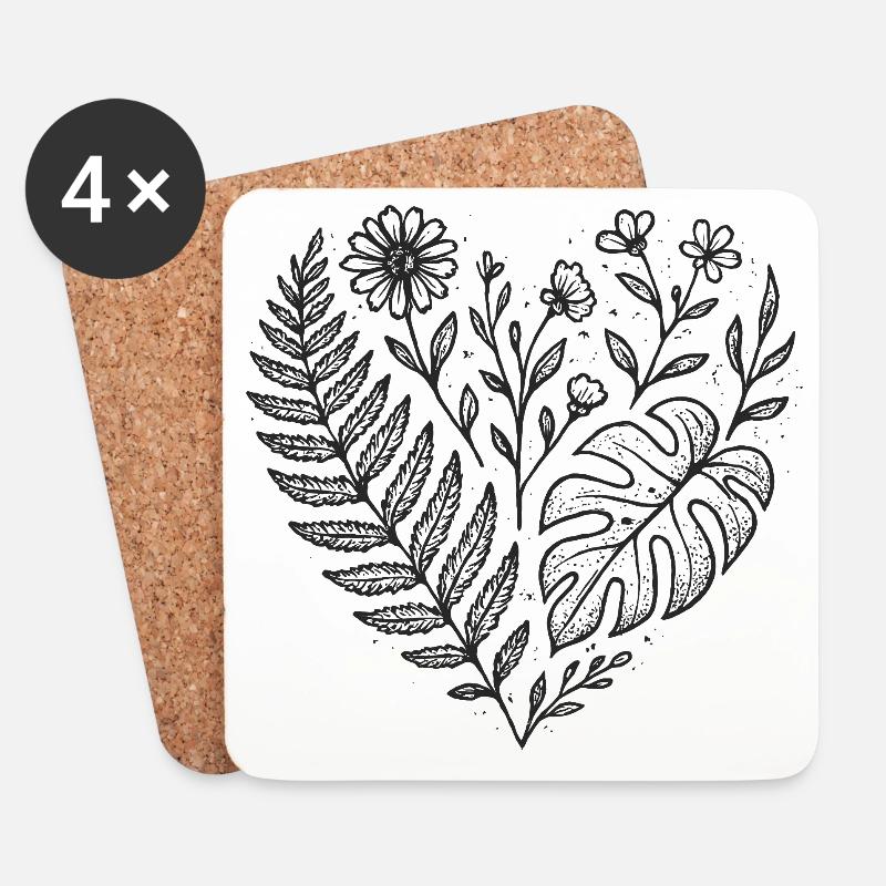Natur Abstraktes Blumenmuster - Untersetzer (4er-Set) - Weiß