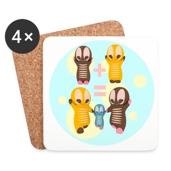 Niedliche Kawaiifiguren Familie - Untersetzer (4er-Set) - Weiß - Vorne