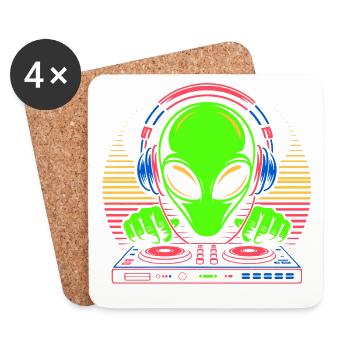 Alien DJ mit Kopfhörern und Plattenteller - Untersetzer (4er-Set) - Weiß - Vorne