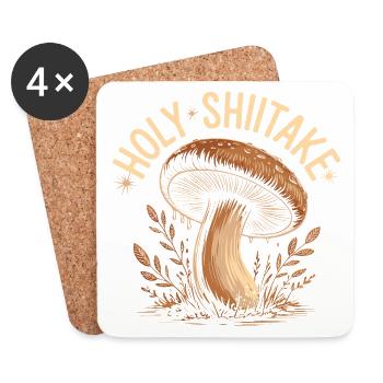 Champignon Shiitake sacré - Drôle de dicton - Dessous de verre (lot de 4) - blanc - Devant