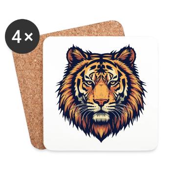 Illustration de tête de tigre majestueuse - Dessous de verre (lot de 4) - blanc - Devant