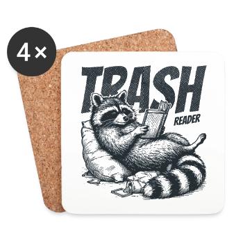 Lecteur de déchets Drôle raton laveur Rat de bibliothèque Rétro - Dessous de verre (lot de 4) - blanc - Devant