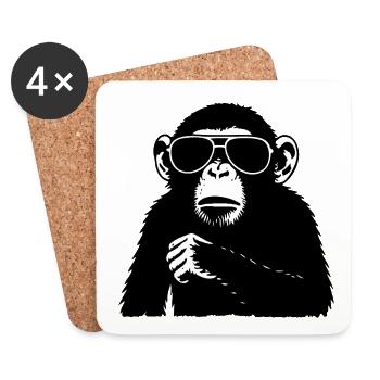 Singe cool avec des lunettes de soleil - Dessous de verre (lot de 4) - blanc - Devant
