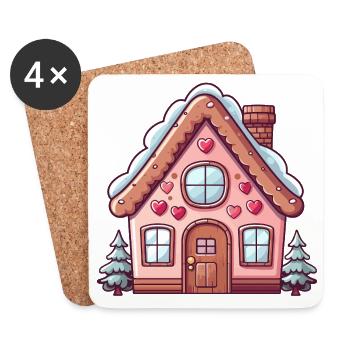 Charmantes schneebedecktes Lebkuchenhaus - Untersetzer (4er-Set) - Weiß - Vorne