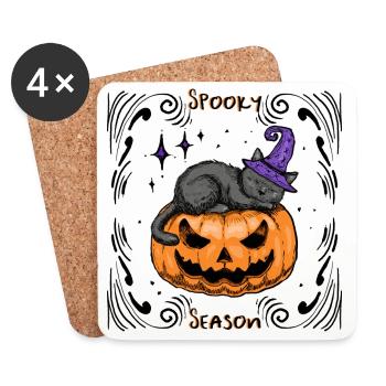 Sleepy Cat Halloween _Dekoriert - Coasters (set of 4) - white - Front