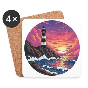 Bande dessinée phare mer surf coucher de soleil - Dessous de verre (lot de 4) - blanc - Devant