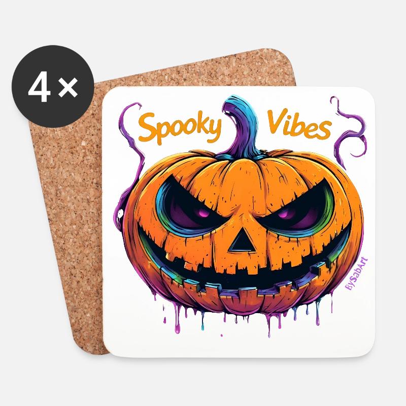 Spooky Vibes Elektrischer Kürbis - Dunkler Kürbis - Untersetzer (4er-Set) - Weiß