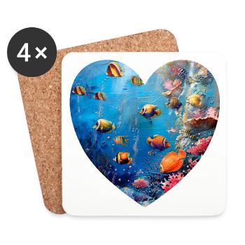 Intact Coral Reef Underwater World Heart Design - Coasters (set of 4) - white - Front