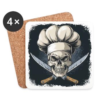 Crâne avec toque de chef - Dessous de verre (lot de 4) - blanc - Devant