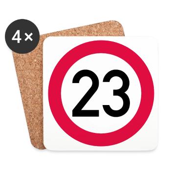 23. Geburtstag Achtung! Verkehrsschild 23 Km/h - Untersetzer (4er-Set) - Weiß - Vorne