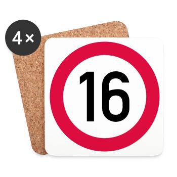 16. Geburtstag Achtung! Verkehrsschild 16 Km/h - Untersetzer (4er-Set) - Weiß - Vorne